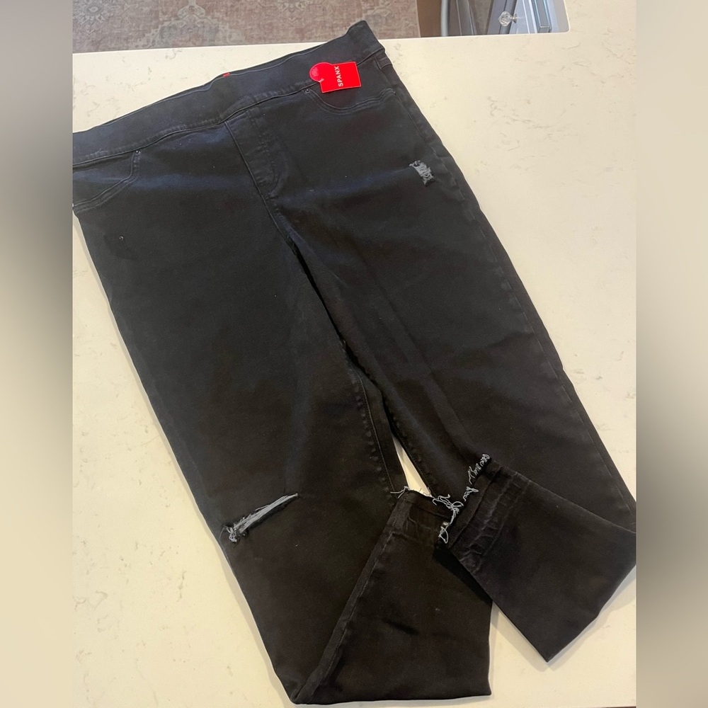 Spanx Distressed Denim Leggings Womens 3X Black Pull On 20213P